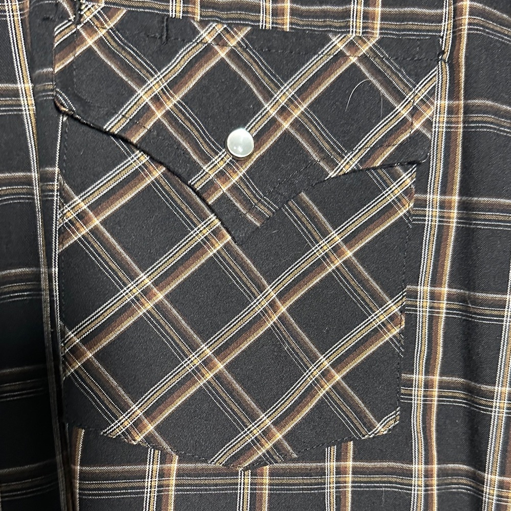 Ely Cattleman Mens Pearl Snap L/S Black and Brown Plaid Shirt - Picture 4 of 8